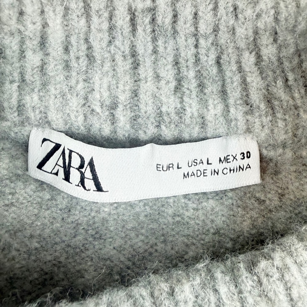 Zara Womens Large Heather Gray Cropped Knit Sweater Crew Neck Long Sleeve Ribbed - Picture 4 of 6